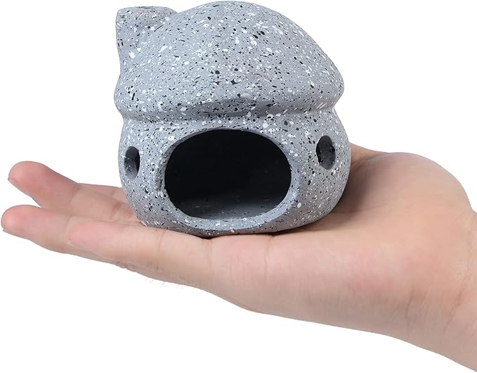Aquarium Mushroom House Decorations, Small Ceramic Pleco Caves Betta Tank Accessories, Cute Mushroom Shape Fish Tank Decorations, Grey
