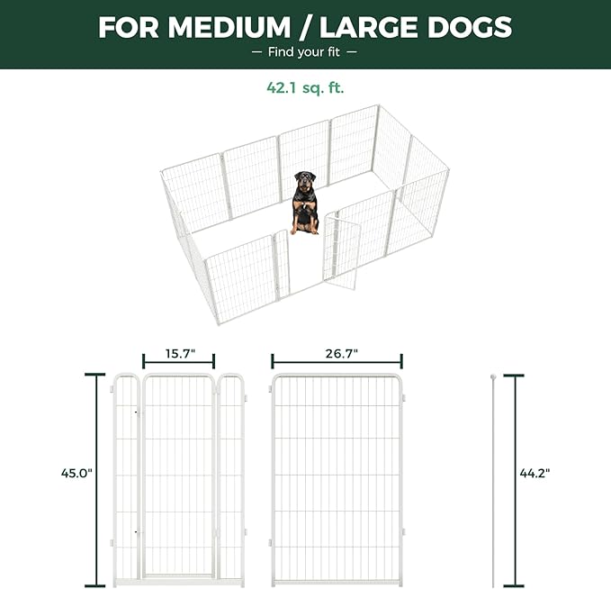 FXW Homeplus Unleashed Indoor Dog Playpen - Stress-Free and Safe Play, Heavy Duty 45 Inch 12 Panels Dog Pen for Large Dogs, White│Patented