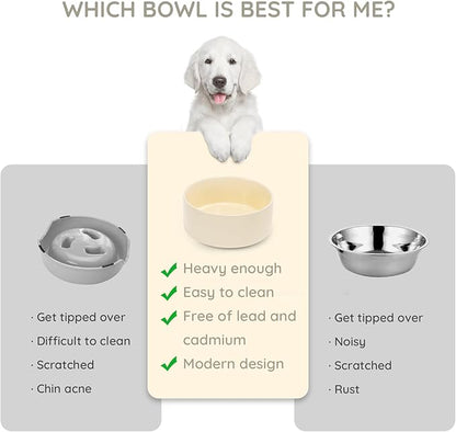 SPUNKYJUNKY 28.7OZ Ceramic Dog and Cat Bowl, Modern Cute Weighted Food Water Bowl for Replacement Beige (2 Pack)