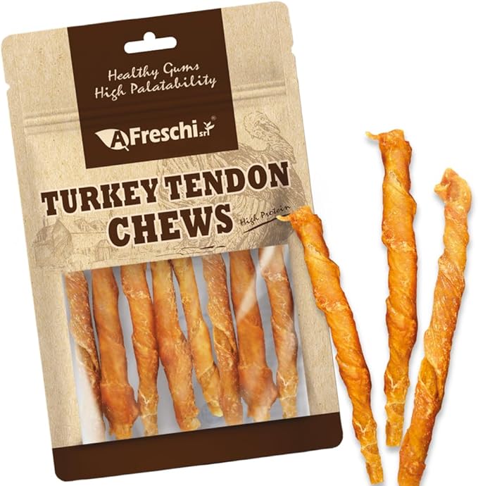 AFreschi Wrapped Turkey Tendon with Chicken Stick 3.5 oz, USA-Sourced Turkey Tendon, Dog Treats for Wrapped Series, All Natural Human Grade Dog Treat, Hypoallergenic, Rawhide Alternative