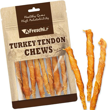 AFreschi Wrapped Turkey Tendon with Chicken Stick 3.5 oz, USA-Sourced Turkey Tendon, Dog Treats for Wrapped Series, All Natural Human Grade Dog Treat, Hypoallergenic, Rawhide Alternative