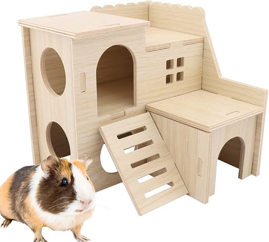 kcrygogo Large Hamster Maze Wood House Fun Slide House Double-Decker Hut Chew Toys for Bigger Syrian Hamsters Dwarf Gerbil Mouse Mice Rat Small Animals
