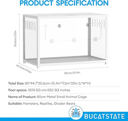 BUCATSTATE Hamster Cage Metal 2.0 - Small Animal Habitats Large Stackable with Top Access Easy Assemble 31.4L*17.6W*20H Inches Dwarf Syrian Hamster House for Guinea Pig, Gerbil (552sq inch White)