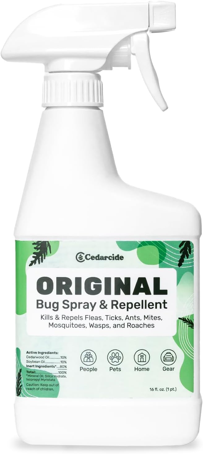 Cedarcide Original: Eco-Friendly Bug Spray - Repel & Kill Fleas, Ticks, Mosquitoes, Mites, Ants & Chiggers - for use on People, Pets & Home - Natural Cedar Oil - Pint