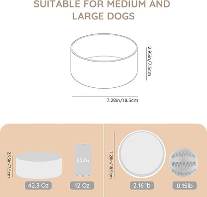 SPUNKYJUNKY 42OZ Ceramic Dog and Cat Bowl, Modern Cute Weighted Food Water Bowl for Replacement White (2 Pack)