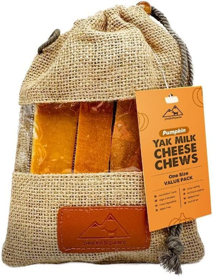 Yak Cheese Himalayan Dog Chews with Pumpkin, High Protein, Natural Dog Treats, Dog Chew Sticks for Aggressive Chewers, Long Lasting Treat for Small, Medium & Large Dogs, 3 Chews