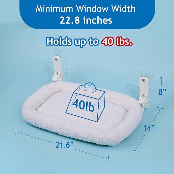 Zakkart Foldable Cat Hammock for Window - Cordless, Embeded Machine Washable Bed, Robust Metal Frame - Cat Window Perch for Large Cats and Kittens (White Bolster Bed, Medium)