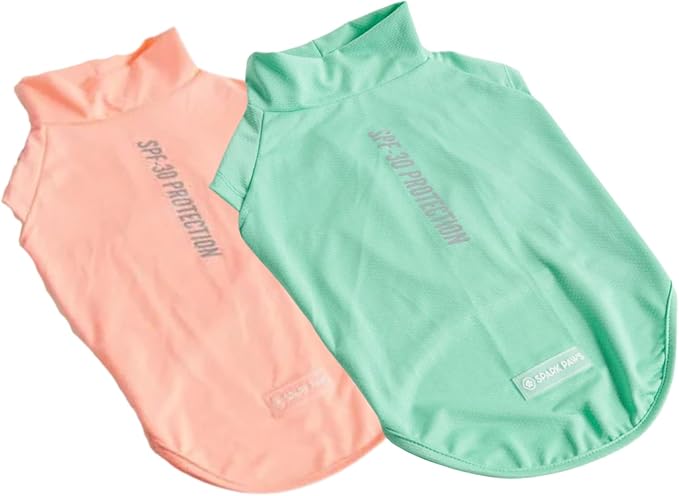 Spark Paws Sunblock Dog T-Shirt, SPF30 Protection, Lightweight Breathable Quick Dry for Dogs with Sensitive Skin - Peach & Mint (Set of 2) - M