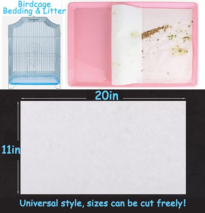100PCS Bird Cage Liner Papers, Disposable Cage Paper Liners Precut Absorbent Cushion Pad Mat Accessories for Pet Bird Parrot (White)