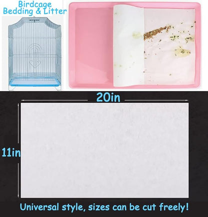 100PCS Bird Cage Liner Papers, Disposable Cage Paper Liners Precut Absorbent Cushion Pad Mat Accessories for Pet Bird Parrot (White)