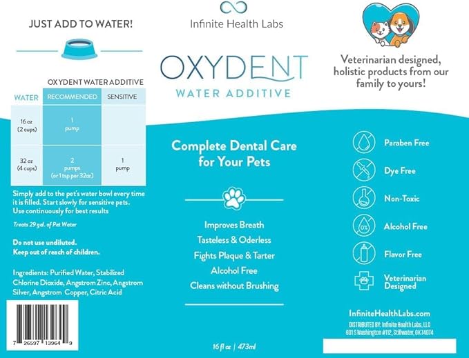 Oxydent Premium Pet Dental Care Solution - Pet Water Additive & Mouthwash for Teeth Cleaning - Eliminate Bad Dog & Cat Bad Breath - Dog Dental Rinse - Fights Tartar & Plaque