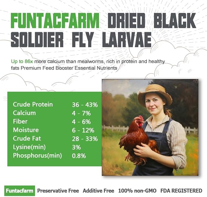 Dried Worms Black Solider Fly Larvae 5LB, Superior to Mealworms Chicken Treat, 86x Calcium Than Meal Worms, 100% Non-GMO Organic Chicken Feed