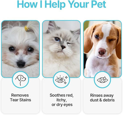 PetO’Cera Q-Eye, Lubricating Eye Drops, Daily Moisture for Dry Eyes, Gently Flushes Irritants & Tear Stains, Vet-Approved for Dogs & Cats, 1ml*30ea