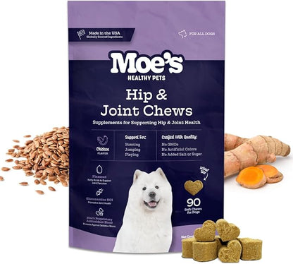 Moe’s Dog Joint Supplement 90 Soft Chews – Glucosamine, Chondroitin & Hyaluronic Acid with Vitamins C & E – Advanced Hip and Joint Support for Dogs – Ideal for Bone Health & Joint Pain Relief