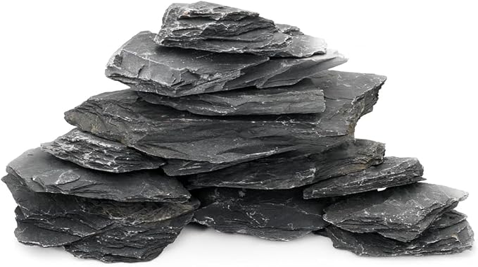 Unocho Natural Slate Stone Reptile Basking Platform Rocks 20LB Tortoise Habitat Flat Rocks for Fish Amphibian Garden Landscaping and Model Railroad (2-8 inches)