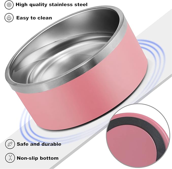 Custom Personalized Dog & Cat Bowls - Stainless Steel Non-Slip Water & Food Dishes - Easy to Clean, Dishwasher Safe - Small, Medium, Large Sizes (Pink)