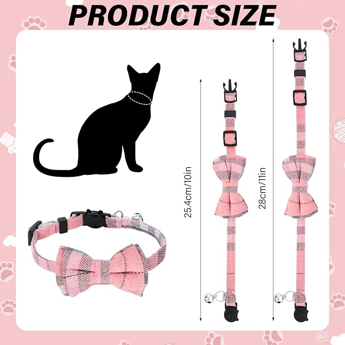 10 Pcs Cat Collar Breakaway with Bow Tie and Bell Kitten Collars Removable Bowtie Plaid Cat Collar for Cats Kittens Puppy (Classic)