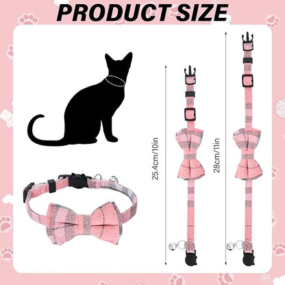 10 Pcs Cat Collar Breakaway with Bow Tie and Bell Kitten Collars Removable Bowtie Plaid Cat Collar for Cats Kittens Puppy (Classic)