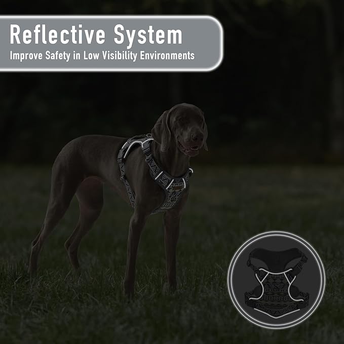 Dog Vest Harness No Pull Easy Walker Pet Harness for Walking Training Hiking for M Sized Dogs with 2 Leash Clips 3 Buckles ID Card Reflective Strip Soft Padded Handle, Tribal, French Bulldog