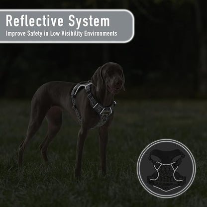 Small Dog No Pull Dog Harness, Pet Harness with ID Card Reflective Strip Soft Padded Handle, Adjustable Vest Harness for Walking Hiking Training, Geometric Pattern, Beagle, Gray Ethnic, S