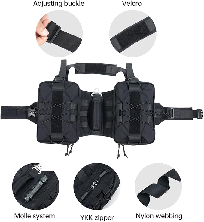 EXCELLENT ELITE SPANKER Dog Pack Dog Saddle Bag Backpack for Camping Hiking Medium & Large Dog with 2 Capacious Side Pockets (M, Black)