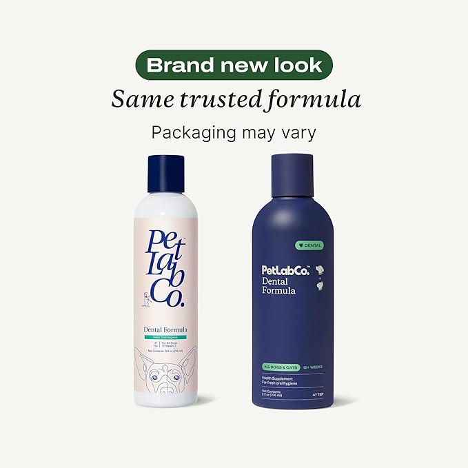 PetLab Co. Cat and Dog Dental Formula, Keep Dog Breath Fresh and Teeth Clean, Supports Gum Health - Water Additive Dental Care Targets Tartar - Packaging May Vary