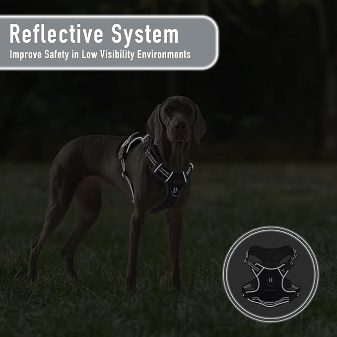 Non Pulling Dog Harness for Medium Dogs, Adjustable Reflective Harness Vest with Handle, for Working Training Hiking Walking, Escape Proof Gray Pet Vest for M Sized Dog