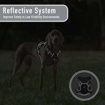 Non Pulling Dog Harness for Medium Dogs, Adjustable Reflective Harness Vest with Handle, for Working Training Hiking Walking, Escape Proof Gray Pet Vest for M Sized Dog