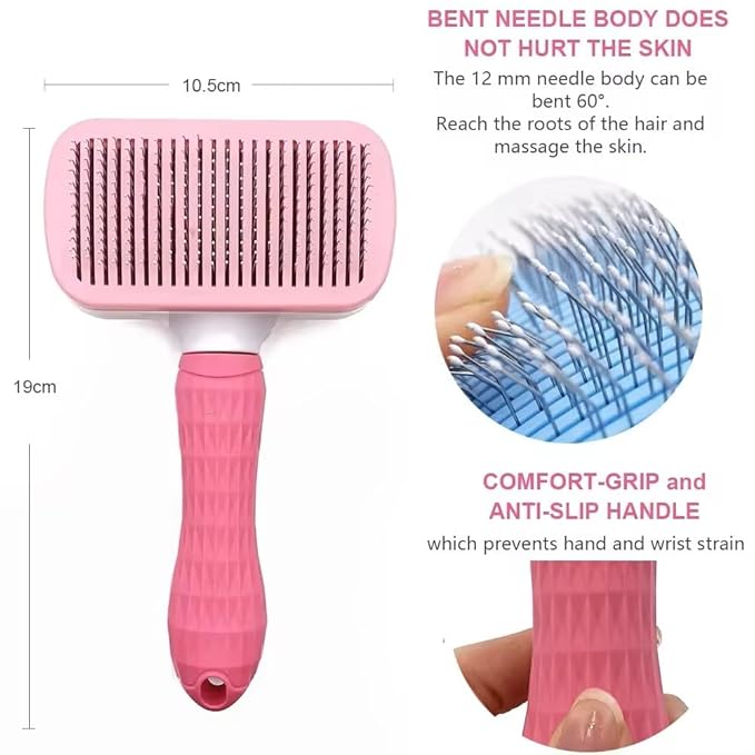 Generic Pink Cat grooming brush, Pet hair brush with Massage Particles, Self Cleaning Dematting Comb for Dogs and Cats, Easy to Use, Ergonomic Handle Design