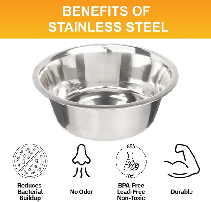 Neater Pet Brands 12 Cup (96 oz.) Stainless Steel Dog Bowls, Set of 2 Metal Bowls for Large Breed, Large Dog Water Bowl or Food Bowl for Indoors or Outdoors, Dishwasher Safe Dish for Extra Big Dogs