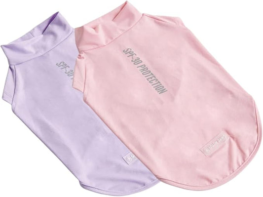 Spark Paws Sunblock Dog T-Shirt, SPF30 Protection, Lightweight Breathable Quick Dry for Dogs with Sensitive Skin - Purple & Pink (Set of 2) - S