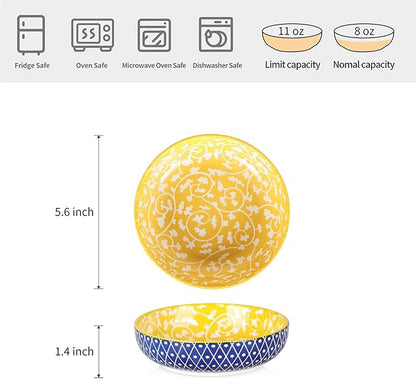 Selamica Ceramic Cat Food Bowl Set of 4, 5.6 Inch Wide Shallow Cat Bowls/Dishes for Food and Water, Assorted Colors