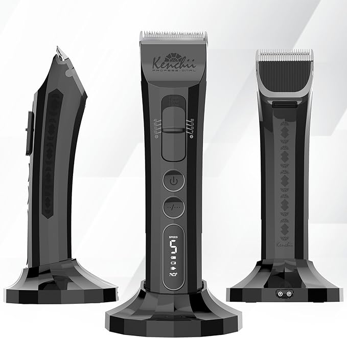 Kenchii Flash Dog Clippers for Grooming - 4-in-1 Digital Cordless Dog Grooming Clippers - Precision Pet Grooming Trim, Shape, and Style Effortlessly, Pearl Black
