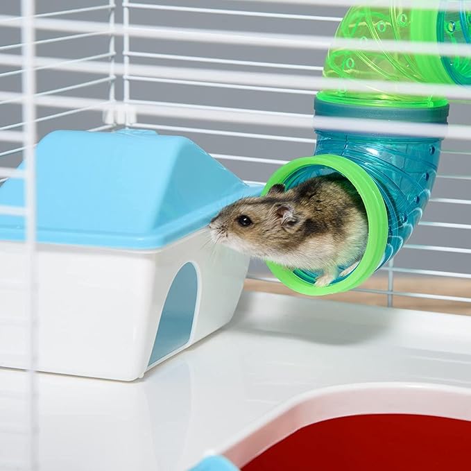 Large 5-Floors Blue Hamster Mansion Habitat Home House Cage Paw Safe Solid Platform with Hide House Running Excerise Wheel Food Bowl Water Bottle Deep Base