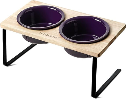 Elevated Dog Bowls, Raised Dog Bowl Stand with Two 6.5 inch Ceramic Bowl, Non-Slip Puppy Food and Water Bowls, Dogs Feeder for Small and Medium Breed,Purple