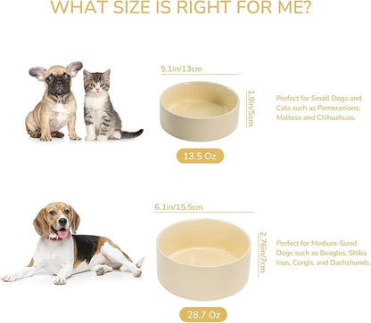 SPUNKYJUNKY 28.7OZ Ceramic Dog and Cat Bowl, Modern Cute Weighted Food Water Bowl for Replacement Beige (1 Pack)