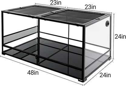 REPTIZOO 120 Gallon Large Reptile Terrarium Tank, 48" x 24" x 24" Front Opening Terrarium Glass Reptile Tank with Screen Ventilation, Supporting Used as 2 Separate Habitats Easy Assembly
