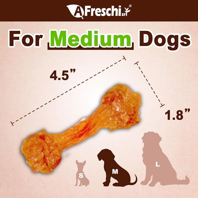 AFreschi Turkey Tendon Bone (M) 3.17 oz, USA-Sourced Turkey Tendon, All Natural Human Grade Dog Chew, Hypoallergenic, Rawhide Alternative, Dog Treats for Medium Breeds