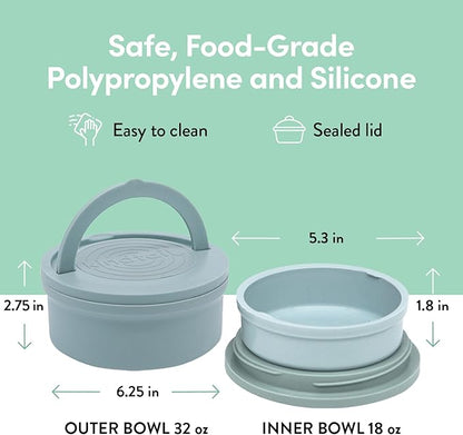 KindTail Dog Travel Bowls - Set of 2 Portable Pet Food & Water Dishes with Lid & Handle - Each Nesting Container Includes a Non-Slip Silicone Base - Microwave & Dishwasher Safe - BPA & Toxin-Free