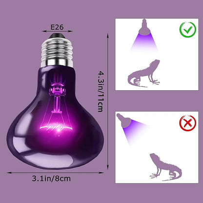100W Reptile Night Light Bulb - UVA Heat Lamp - Simulates Natural Moonlight, Purple Basking Lamp for Bearded Dragons, Lizards, Chameleons and Amphibians - Ideal for Reptile Aquariums & Tanks