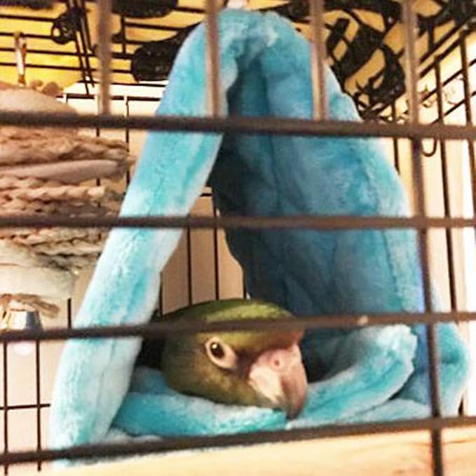 Pet Bird Nest Hammock Hanging Cave Cage Plush Snuggle Happy Hut Tent Bed (Medium, Blue)