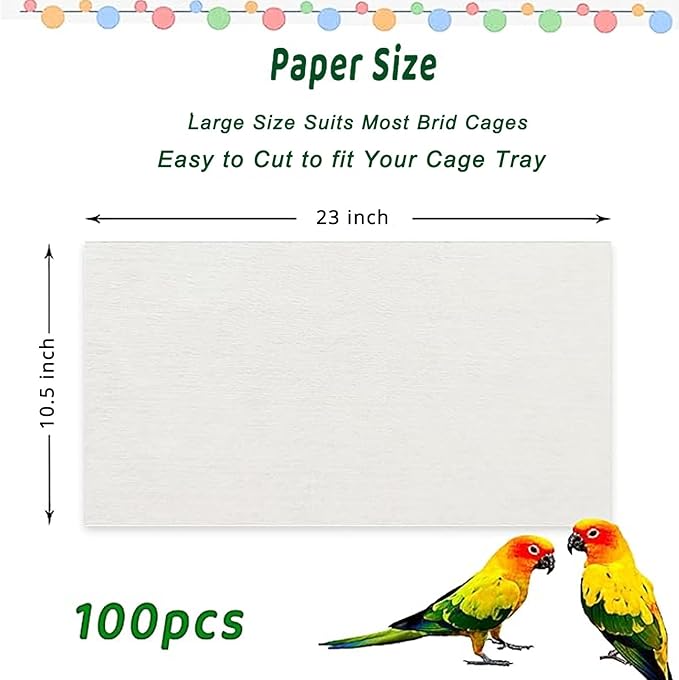 100 Pcs Bird Cage Liner Papers Big Size Cage Paper Liners Disposable Cage Paper Liners Precut Absorbent Cushion Pad Mat Accessories for Pet Bird Parrot