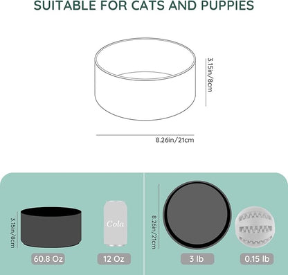 SPUNKYJUNKY 60OZ Ceramic Dog and Cat Bowl, Modern Cute Weighted Food Water Bowl for Replacement Black (1 Pack)