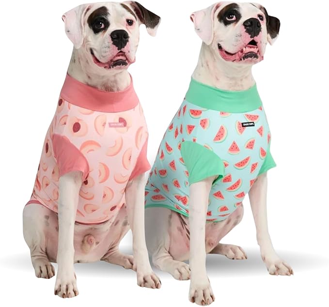 Spark Paws Sunblock Dog T-Shirt, SPF30 Protection, Lightweight Breathable Quick Dry for Dogs with Sensitive Skin - Watermelon & Peach (Set of 2) - 5XL
