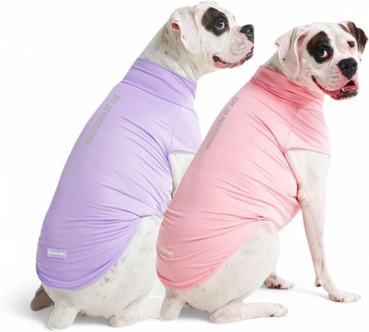 Spark Paws Sunblock Dog T-Shirt, SPF30 Protection, Lightweight Breathable Quick Dry for Dogs with Sensitive Skin - Purple & Pink (Set of 2) - 5XL