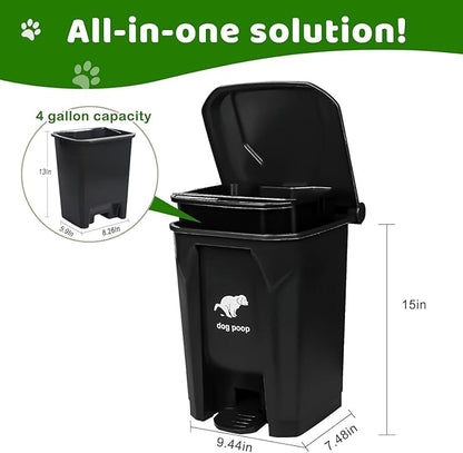 Dog Poop Trash Can Outside, 20L/5Gallon Pedal and Removable Inner Waste Bin, Outdoor Dog Poop Trash Can with 100 Bags, Pet Waste Container for Garden, Black