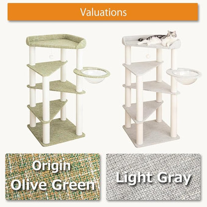 Cat Tree for Indoor Cats, 53” Tall Modern Cat Tower with Acrylic Bowl Bed & Multi-Level Platforms, Stable Cat Condo for Large Cats (Light Gray)