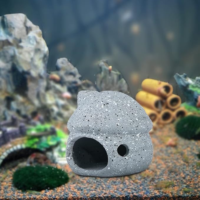 Aquarium Mushroom House Decorations, Small Ceramic Pleco Caves Betta Tank Accessories, Cute Mushroom Shape Fish Tank Decorations, Grey