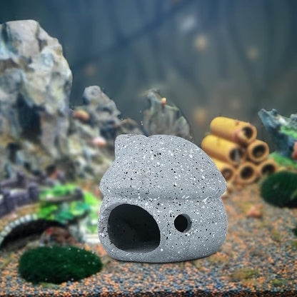 Aquarium Mushroom House Decorations, Small Ceramic Pleco Caves Betta Tank Accessories, Cute Mushroom Shape Fish Tank Decorations, Grey