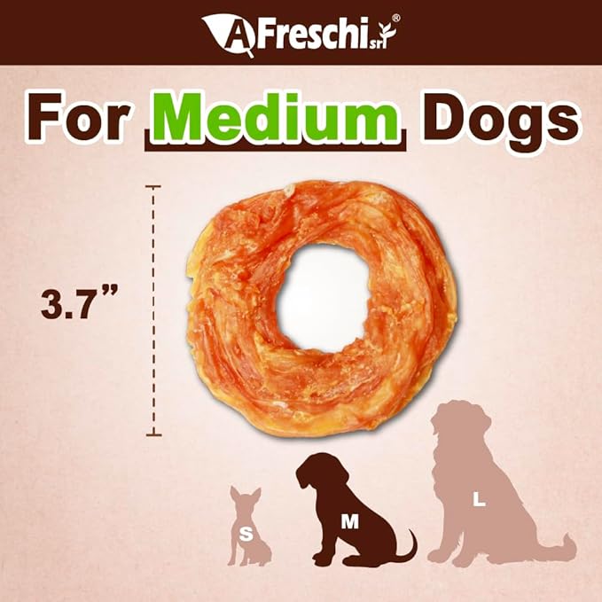AFreschi Natural Turkey Tendon Ring (M) 10 oz, USA-Sourced Turkey Tendon, All Natural Puppy Chew, Hypoallergenic, Rawhide Alternative, for Medium Breeds